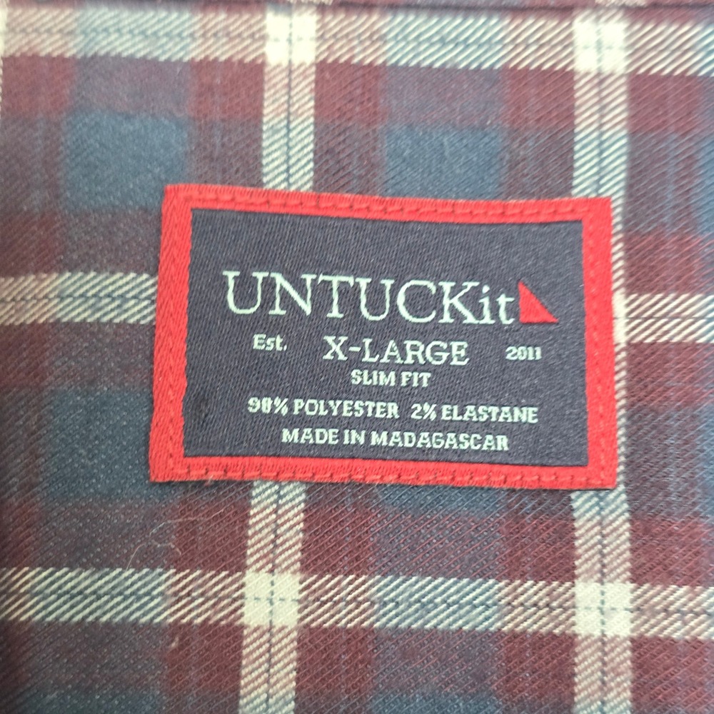 UNTUCKit Taurino Shirt Mens XL Burgundy Grey Plaid Slim Fit Long Sleeve - Picture 4 of 15
